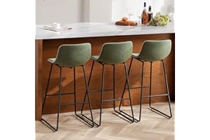 HeuGah Green Bar Stools Set of 3, 30 Inch Counter Height Bar Chair with Metal Legs Faux Leather BarStools for Kitchen Island Modern Tall Bar Counter Chairs