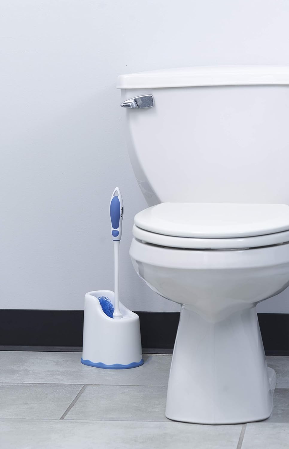 Superio Toilet Scrubber Brush and Holder Under Rim Lip Brush with Storage Caddy, Toilet Scrub Brush Bowl Wand Cleaner Scrubbing Wand, Bathroom Cleaning Commode Brush (Blue): Home & Kitchen
