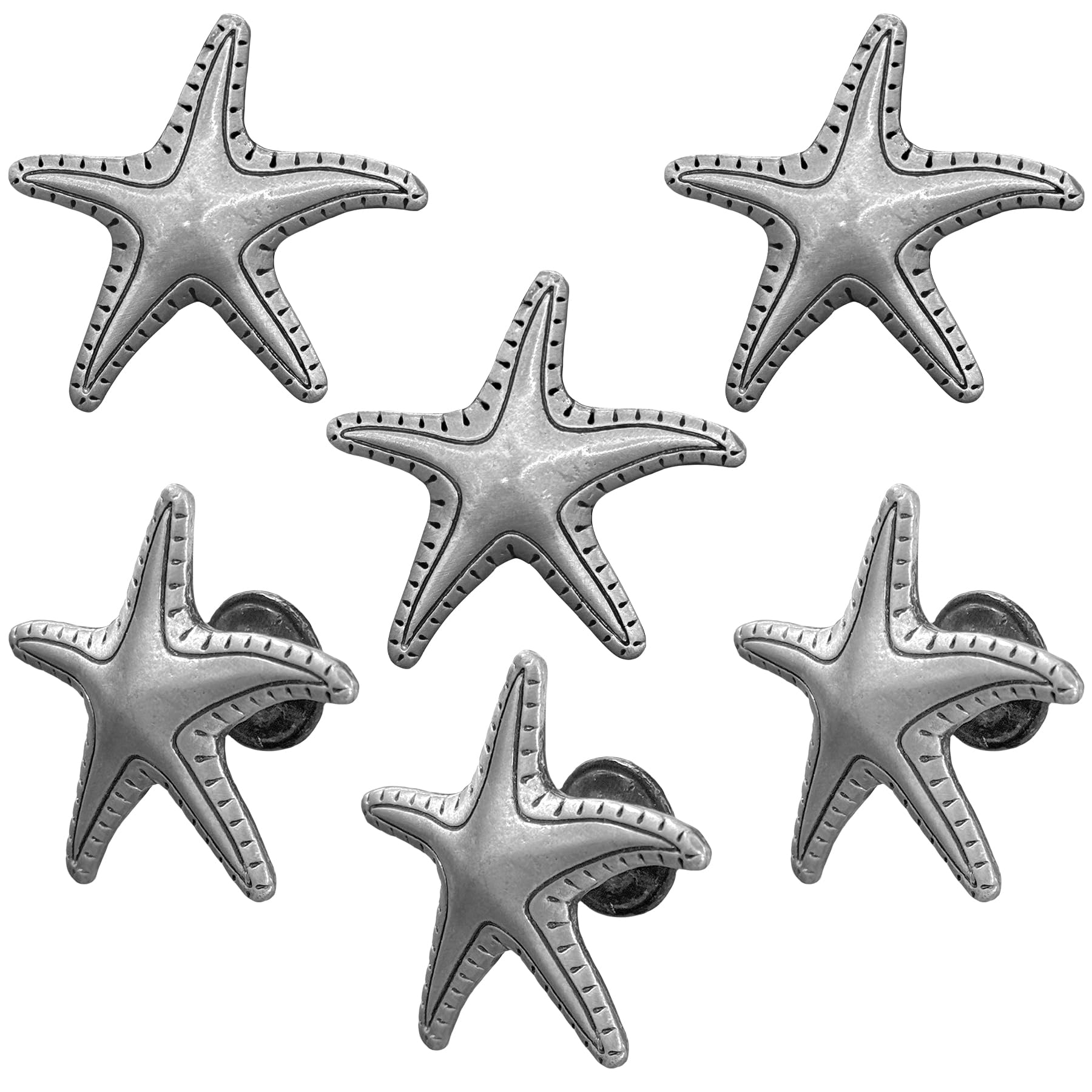 KYIEN 6Pcs Nautical Beach Sea Style Themed Starfish Shape Cabinet Knobs Furniture Decorative Pulls Drawer Knobs Dresser Handles Cabinet Decoration Pulls Silver
