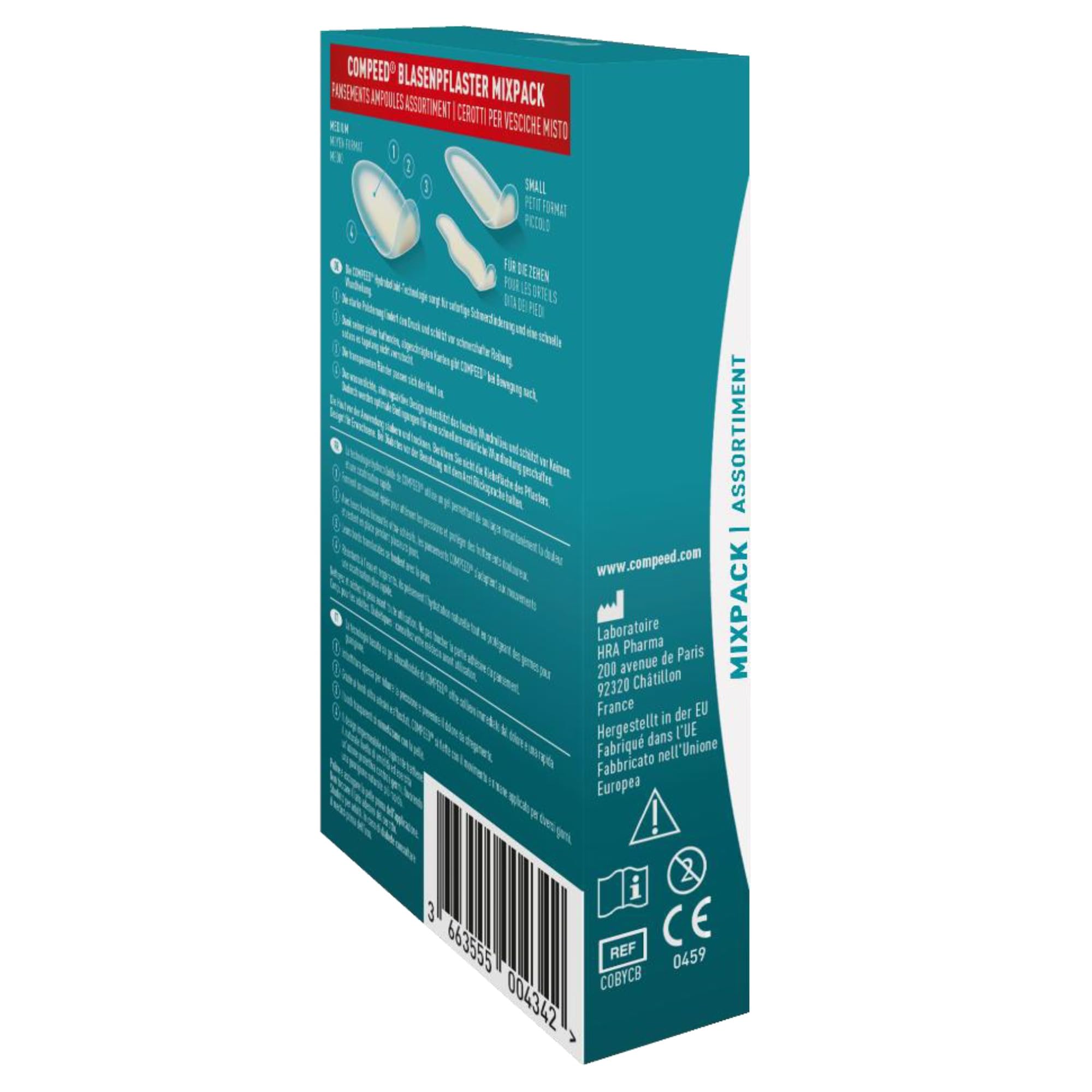 Compeed Blasenpflaster Mixpack - Hydrokolloid-Pflaster in verschiedenen Größen - gegen Blasen an Fersen, Zehen und für kleine Blasen, 12 Pflaster 4