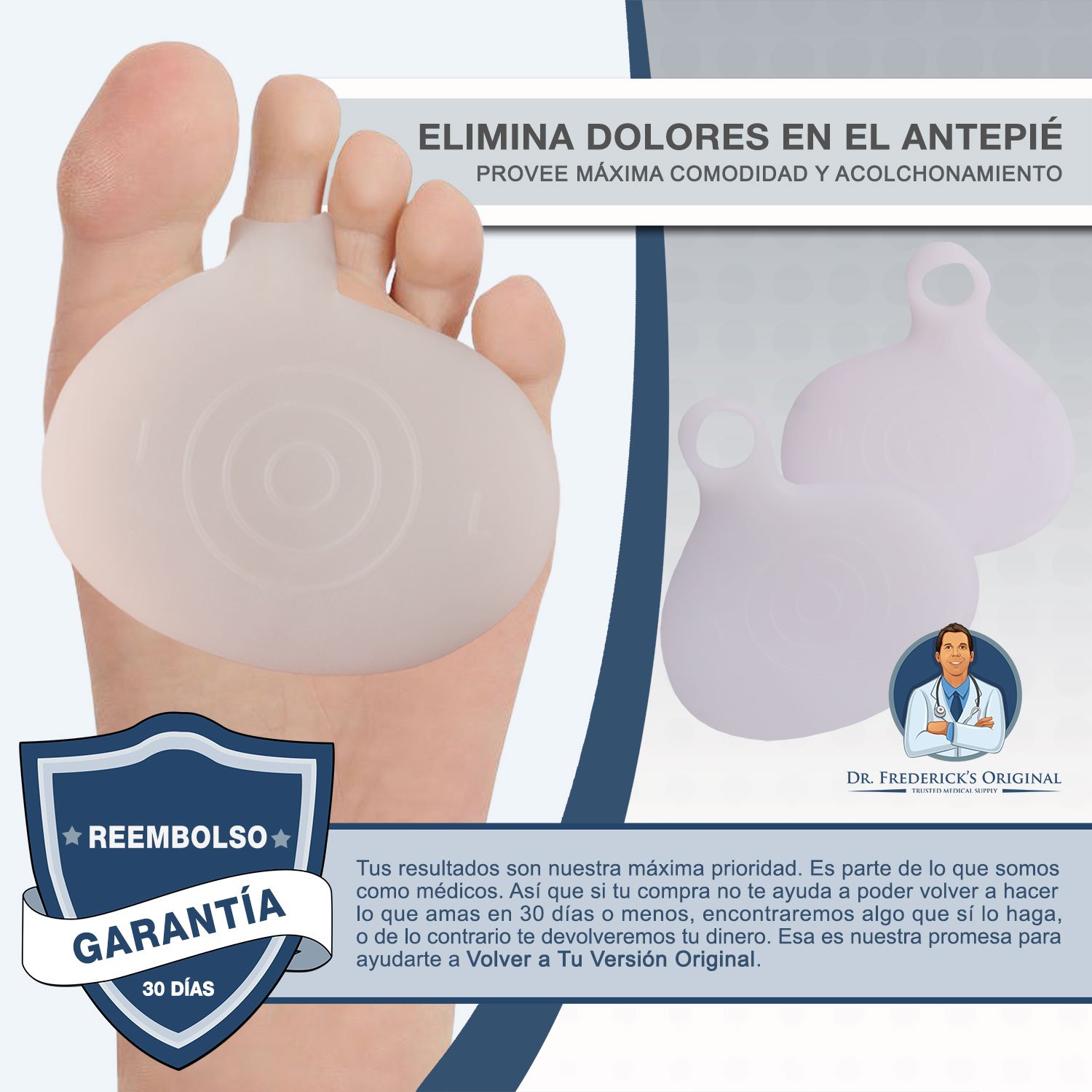 Conjunto de Almohadillas para el Metatarso de 2 Piezas de Dr. Frederick\'s– Cojines para Aliviar el Dolor Rápidamente