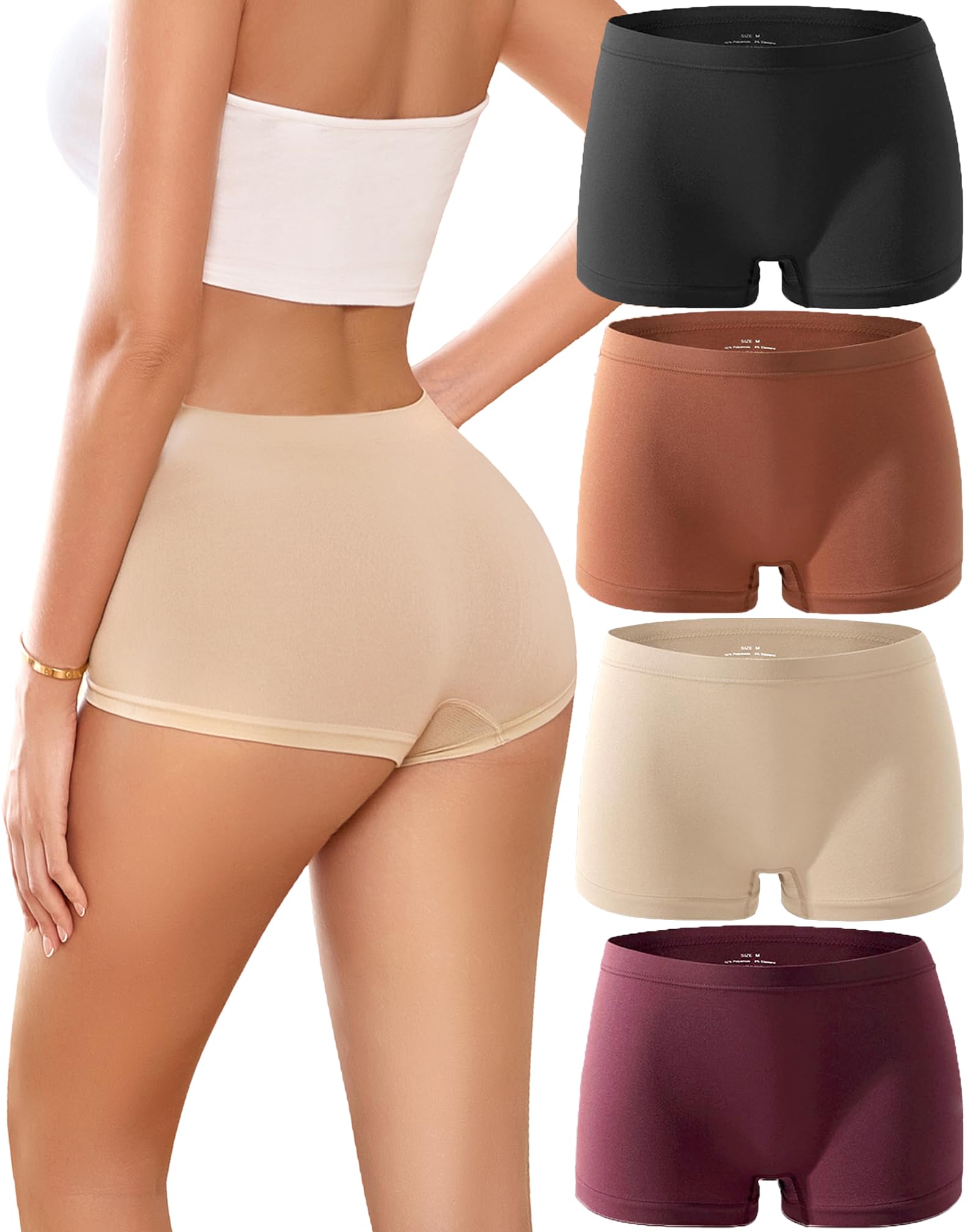 Photo 1 of ALL OF SHE Boy Shorts Underwear for Women Seamless Boxer Shorts Underwear Soft Stretch Boyshort Panties 4 Pack