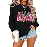 Christmas Sweatshirts For Women Cute Christmas Tree Graphic Long Sleeve Shirt Casual Crewneck Holiday Pullover Top