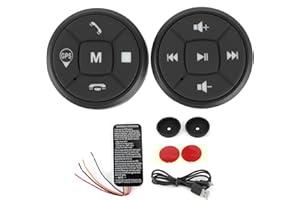 Plplaaoo Bluetooth Steering Wheel Control Button with Wireless GPS Volume Controller & USB Rechargeable Switch – 2 Pack, Blac