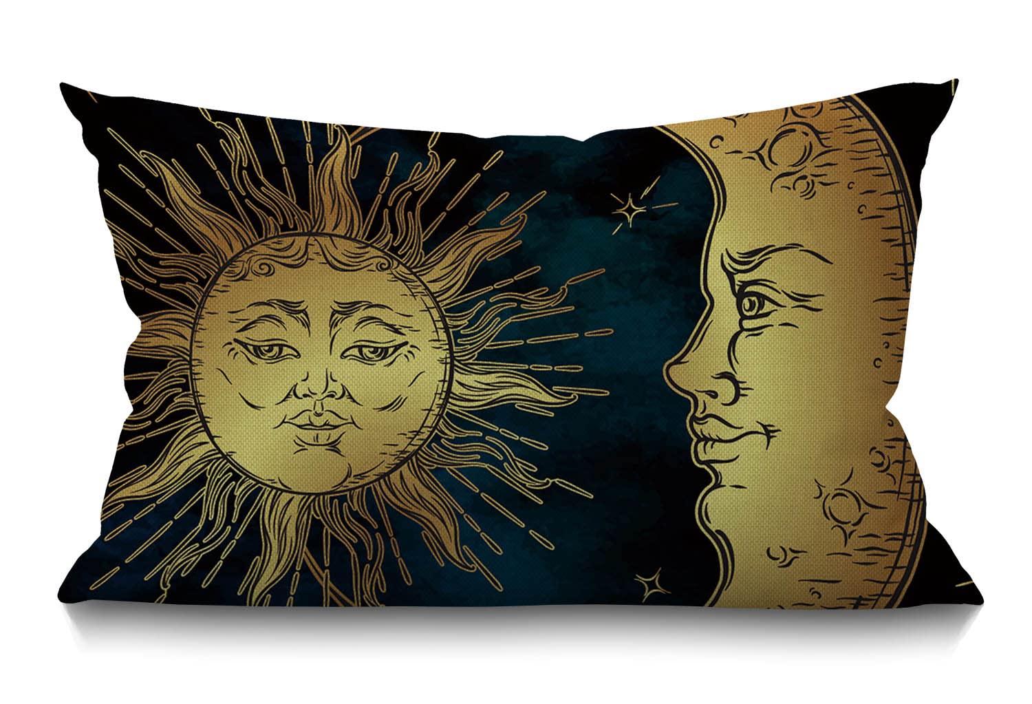 BGBDEIA Golden sun crescent moon and stars over blue black sky Cotton Linen Decorative Cushion Cover Throw Pillow Case for Couch Sofa Bed,30 x 50 cm 12 X 20 Inches