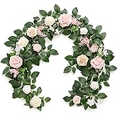 Ling's moment 5FT Blush Artificial Flower Garland Fake Pink Rose Leaves Floral Garland Arch Flowers Vine for Wedding Party Backdrop Decor Mantel Home Table Centerpieces Wall Decorations