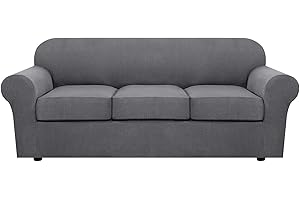 H.VERSAILTEX 4 Piece Stretch Sofa Covers for 3 Cushion Couch Covers for Living Room Furniture Slipcovers (Base Cover Plus 3 Seat Cushion Covers) Upgraded Thicker Jacquard Fabric (Sofa, Grey)