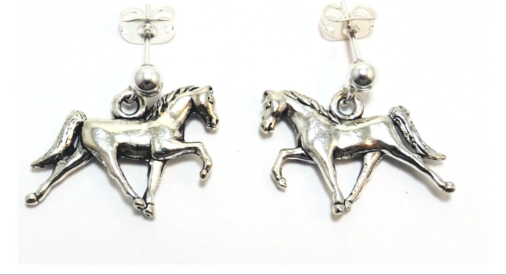 Pewter Tennessee Walking Horse Charms on Hypoallergenic Ball Post Stud Earrings