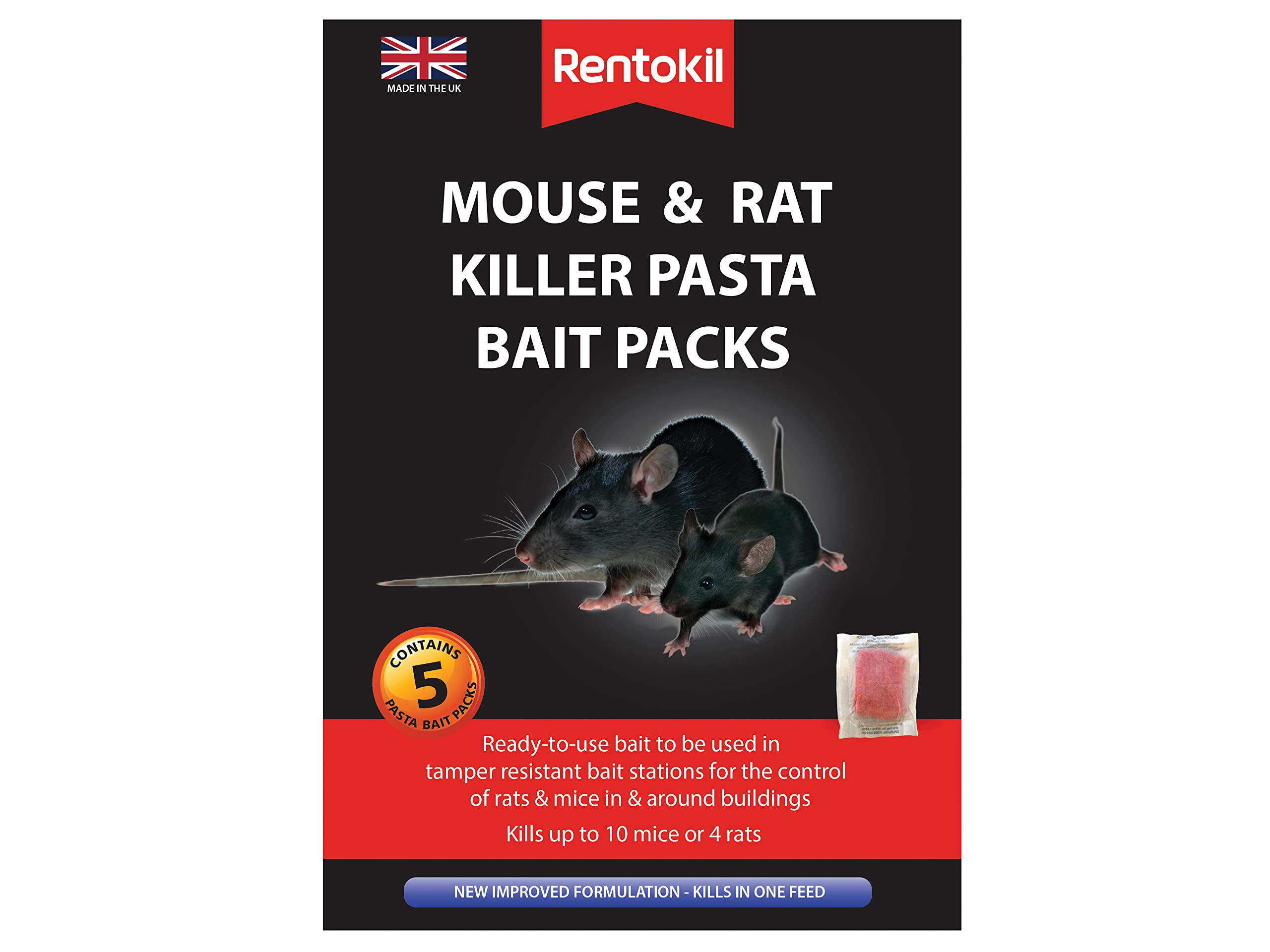 Rentokil Mouse & Rat Mouse and Rat Killer Pasta Bait Packs, Black, 3 x 10.5 x 17 cm