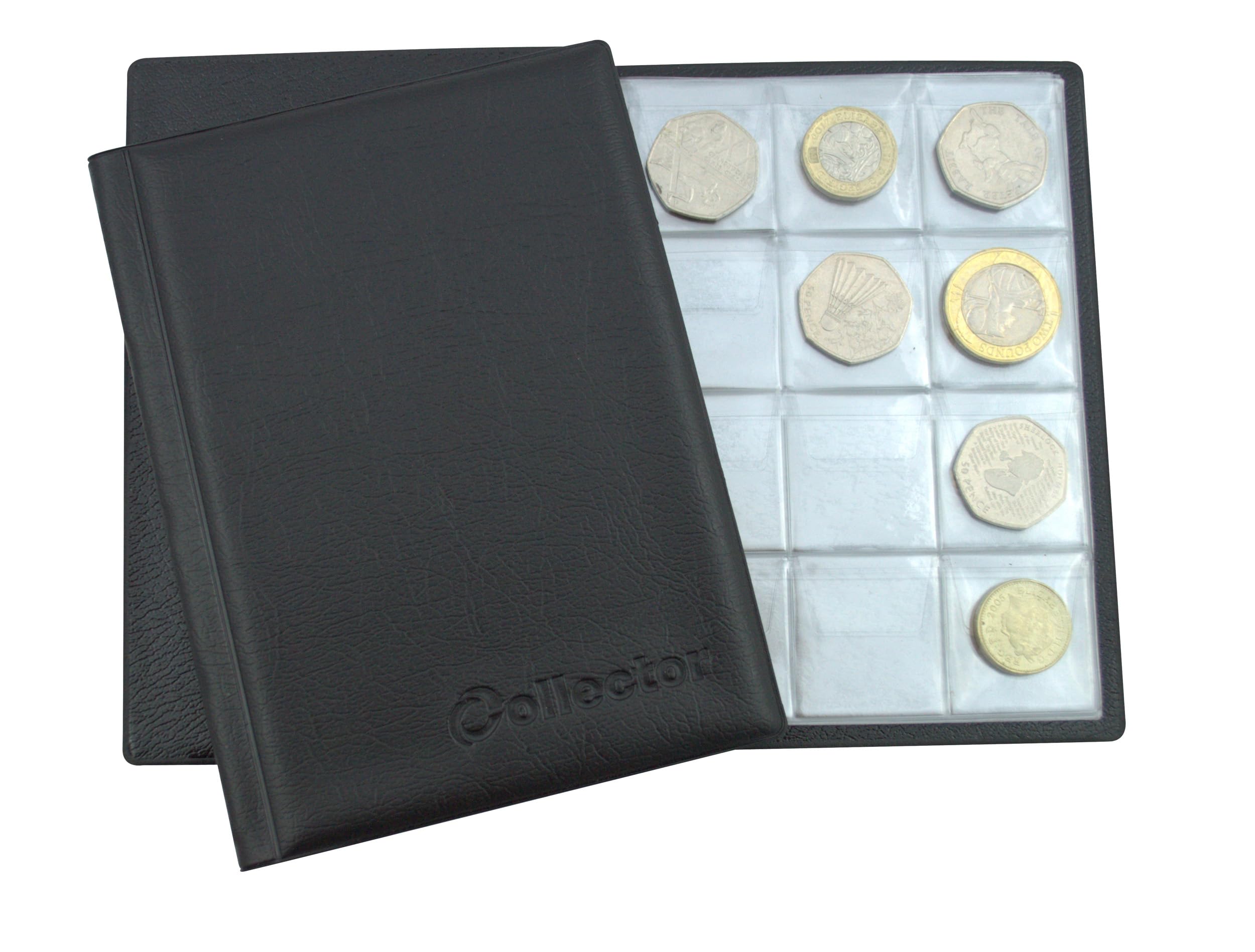 COLLECTOR - Coin album for 96 medium sized coins such as A-Z 10 Pence 10p 50p 50 Pence £1 €1 €2 or others - MULTICHOICE (Black)