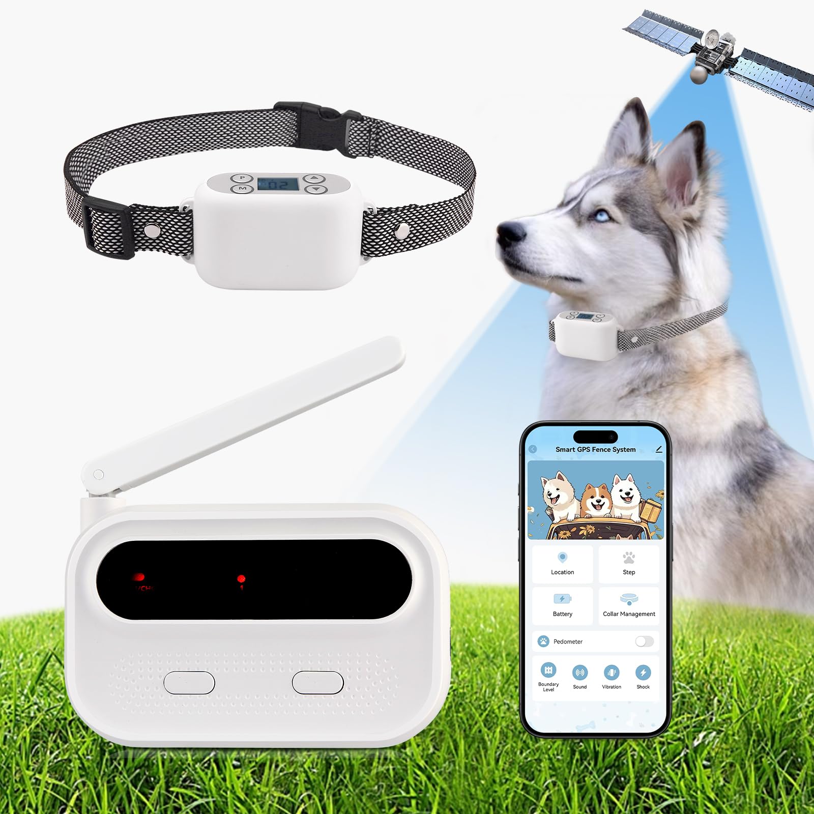 Photo 1 of GPS Wireless Dog Fence System with App Control - No Subscription & No Wire, up to 984 FT IPX7 Waterproof Electric Pet Containment Collar with Beep/Vibration/Shock, Support up to 5 Dogs(White)