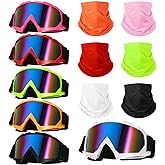 Poen 6 Pcs Motorcycle Goggles Windproof Adjustable ATV Snow Dirt Bike Safety Goggle for Man Women and 6 Pcs Breathable Face Cover Face Mask for Motorcycle Riding Cycling Hiking