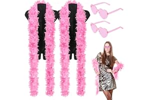 TOPHONIEX 4PCS Feather Boas and Heart Sunglasses, 2M Long Feather Boa for Fancy Dress and Crafts, Nice Combination for Dress up Costume Dancing Wedding Party