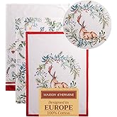 Maison d' Hermine Kitchen Towels Set of 3 100% Cotton 20" x 27.5" Reusable Cloth Tea Dish Towels Absorbent with Hanging Loop for Kitchen Dining Thanksgiving Christmas Decorations (Holly Time)