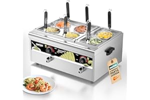WantJoin Commercial Pasta Cooker - Electric Pasta Cooker with 6 Noodle Strainers, Precision Temp Control 86°F to 230°F, Cooking Machine w/Drain Valve for Spaghetti Ramen, Noodles and Vegetables