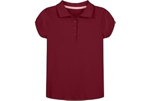 Nautica Girls' School Uniform Short Sleeve Polo Shirt, Button Closure, Soft Pique Fabric