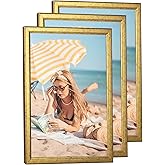 MOUDAMION 3 pack Wood 16x20 Frame Gold, Ornate Natural Wooden 20x16in Picture Frame, Modern Golden 16 x 20in Gallery Photo Pic Frame with HD Plexiglass,Horizontal Vertical Wall Mounting Set of 3