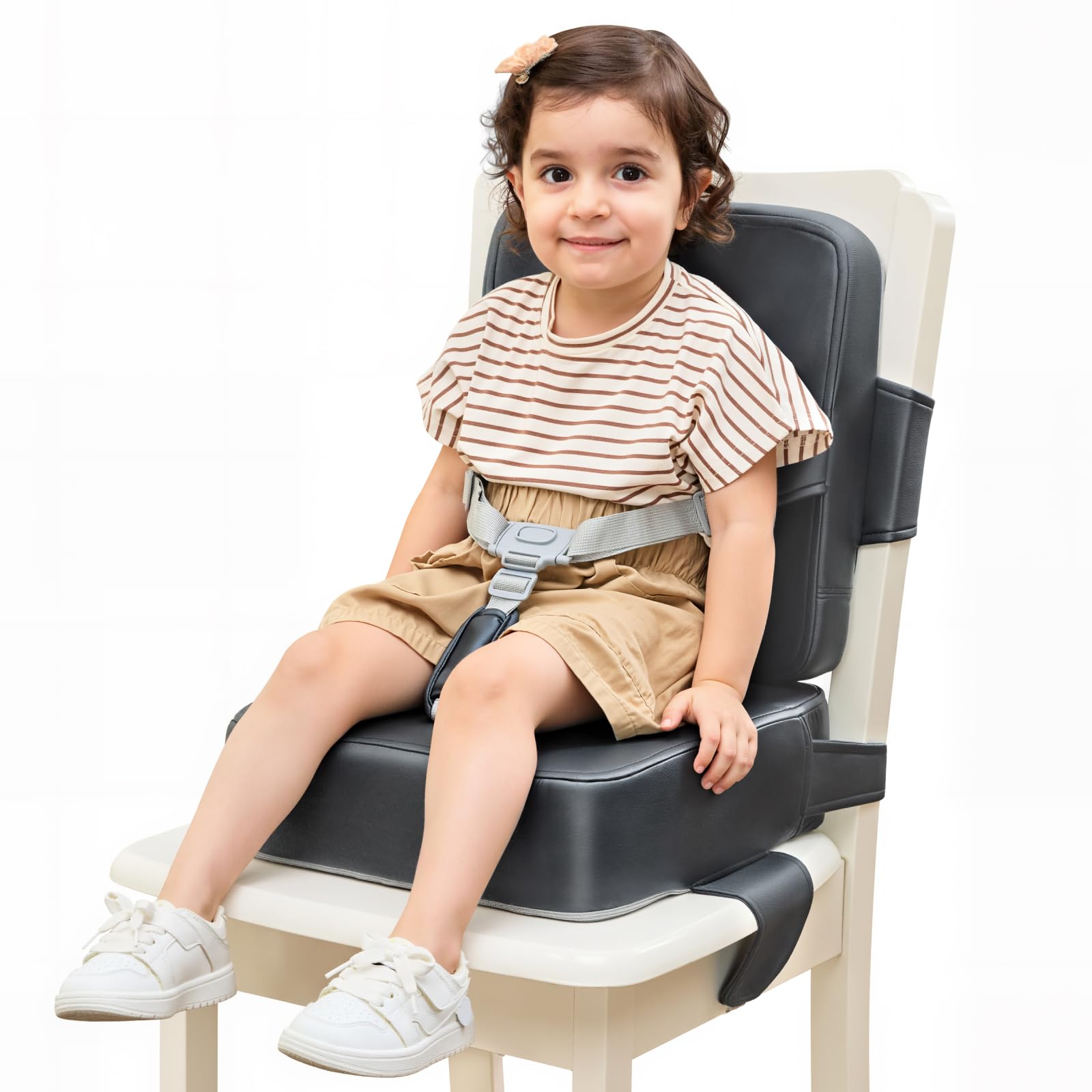 Photo 1 of HOMEAL Booster Seat for Kitchen Chair - Toddler Booster Seat for Dining Table - Dining Seat with Adjustable Straps - Non-Slip Base & Breathable Fabric - Dark Gray