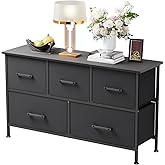 FDW 5 Fabric Drawers Dresser for Bedroom,Chest Organizer Units with Steel Frame and Wooden Top for Bedroom,Closet,Living Room, Entryway,Black