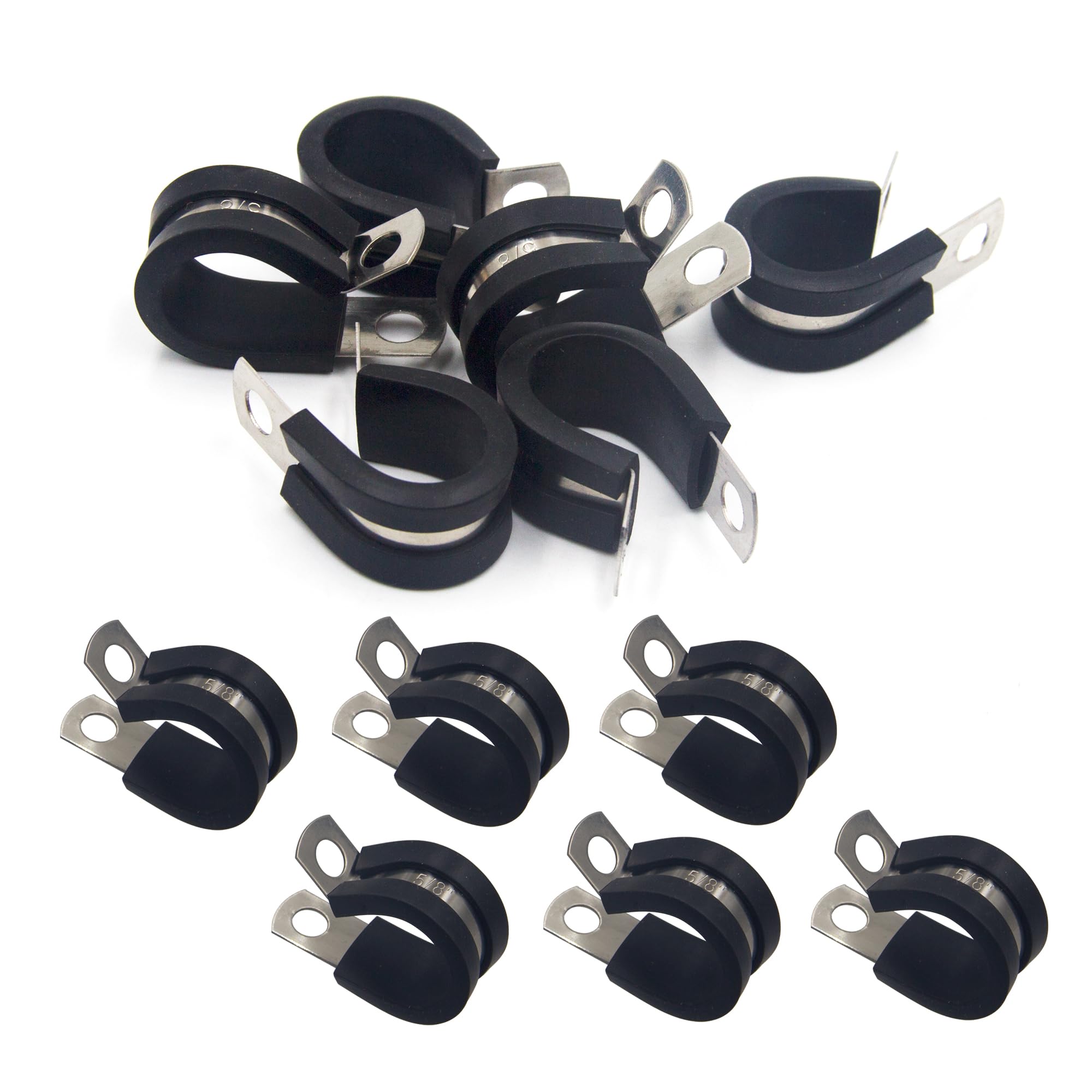 BESTYCHAO 12Pcs 16mm Rubber Lined P Clips, 5/8" Stainless Steel Pipe Clamps, Loop Clamps for Automotive, Industrial,Boat Wiring and Mounting