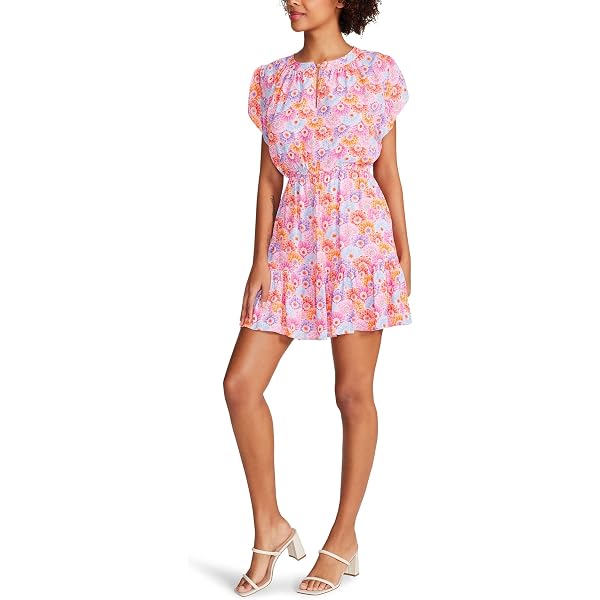 Taylor Dresses womens Petite Taylor Dresses Short Sleeve V-neck Smocked  Waist Floral Short Chiffon Tiered Skirt Dress, Casis/Ivory, 10-11 Petite US  at Amazon Women's Clothing store