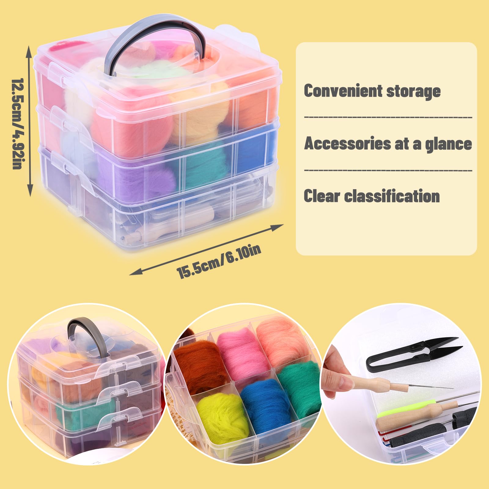 JUPEAN Needle Felting Kit, 24 Colors Wool Roving (5g/Color), Complete Needle Felting Starter Kit with Needle Felting Supplies Wool Fibre Spinning Craft Felting Kits for Beginners