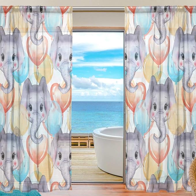 Sheer Curtains Elephants and Balloons Tulle Window Curtain