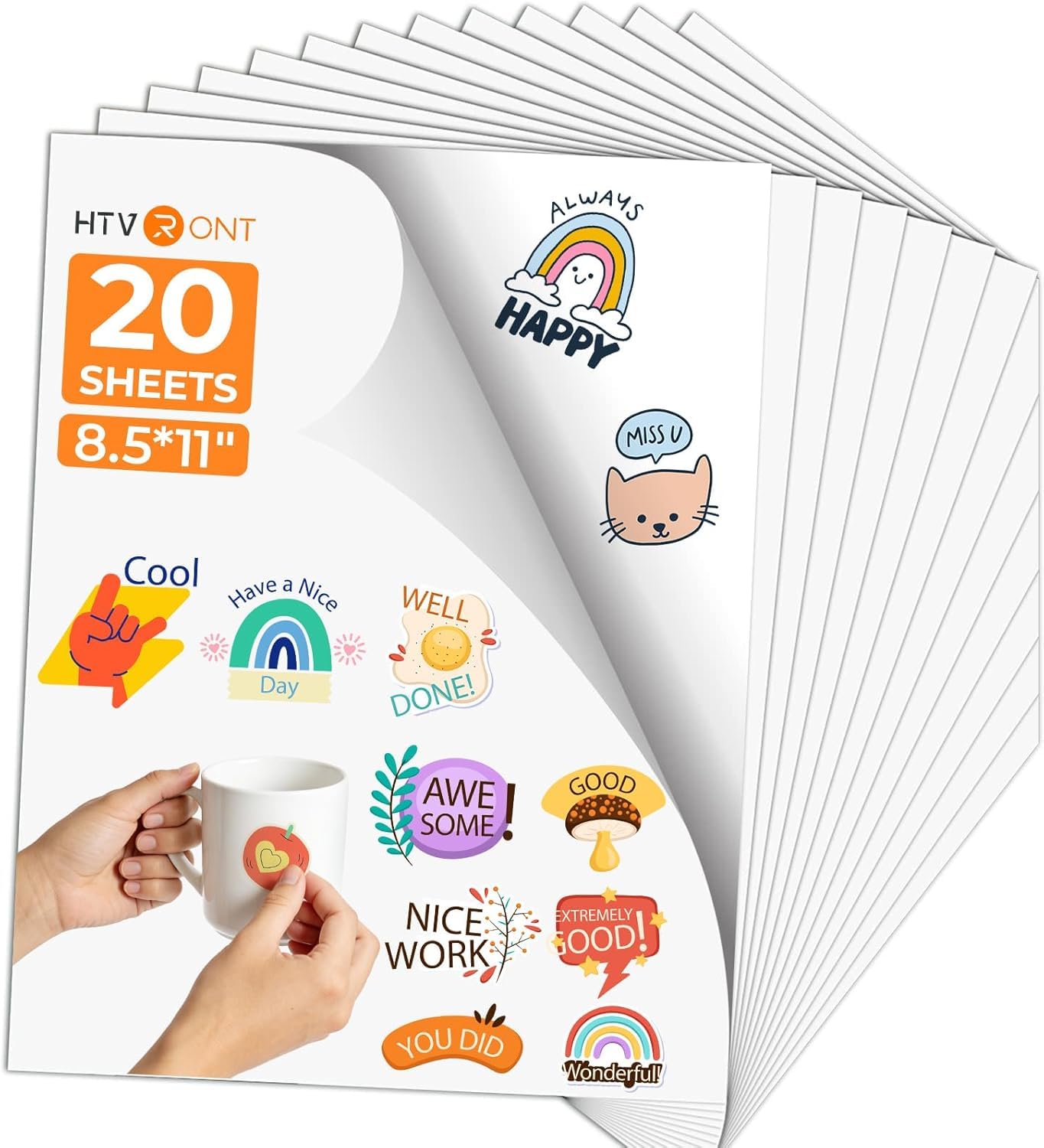 HTVRONT Sublimation Sticker Paper 20Pcs Waterproof - Sticker Papers 8.5''x11'' Glossy White Work with Sublimation Paper for Inkjet Printer- Sublimation Blanks
