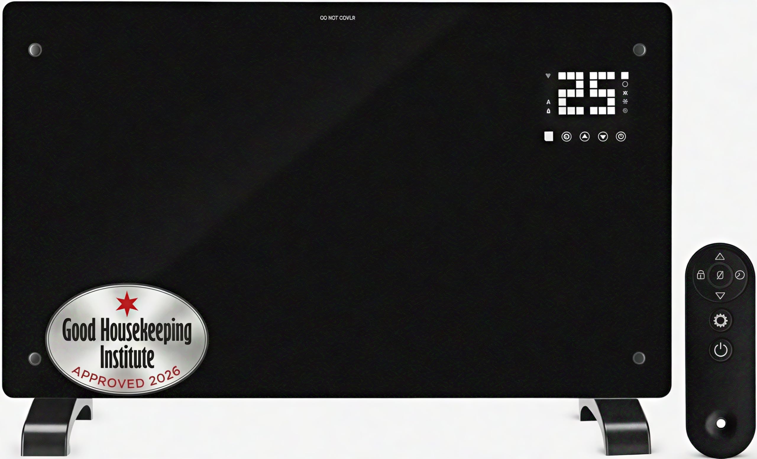 Devola Wifi Enabled Smart Electric Glass Panel Heater 1500W | Alexa Heating Control, Open Window Detection, Wall Mounted & Free Standing Low Energy Heaters with Timer | Lot 20, DVPW1500B (Black)