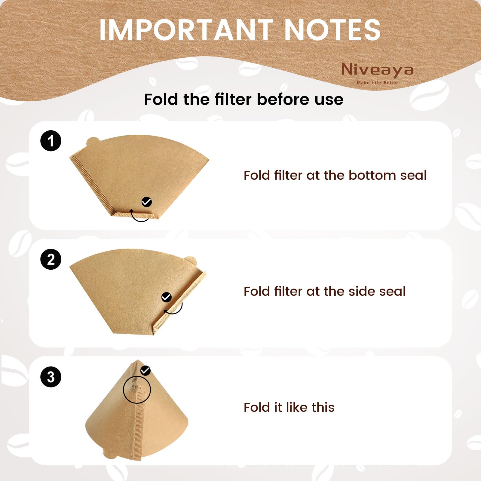 Niveaya 200 Count Coffee Filters #4, Unbleached Natural Brown Coffee Filters 8-12Cup, Disposable Cone Paper Fliters for Pour Over and Drip Coffee Maker