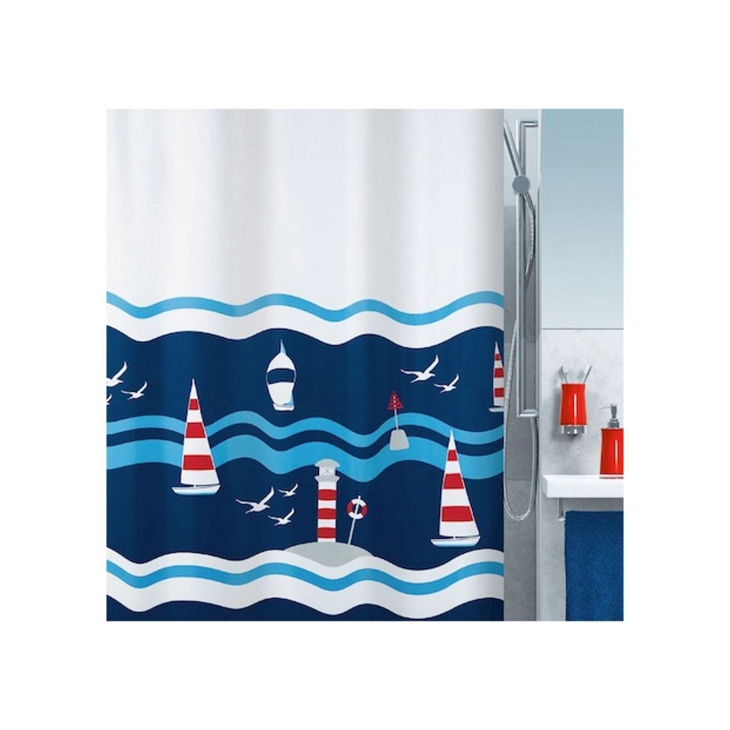 Spirella Clipperi Blue/Red Shower Curtain, Polyester, 180 cm x 200 cm