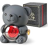 Cute Teddy Bear with Preserved Rose - A Real Rose Flower in Bear with Elegant Gift Box - Romantic Gift for Her in Mother's Day, Weddings, Anniversaries, and Bridal Showers (Grey)