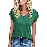 YOKGO Womens Summer Tops Short Sleeve Shirts V Neck Basic Tees Cap Sleeve T Shirts Casual Trendy Spring Fashion Clothes 2025