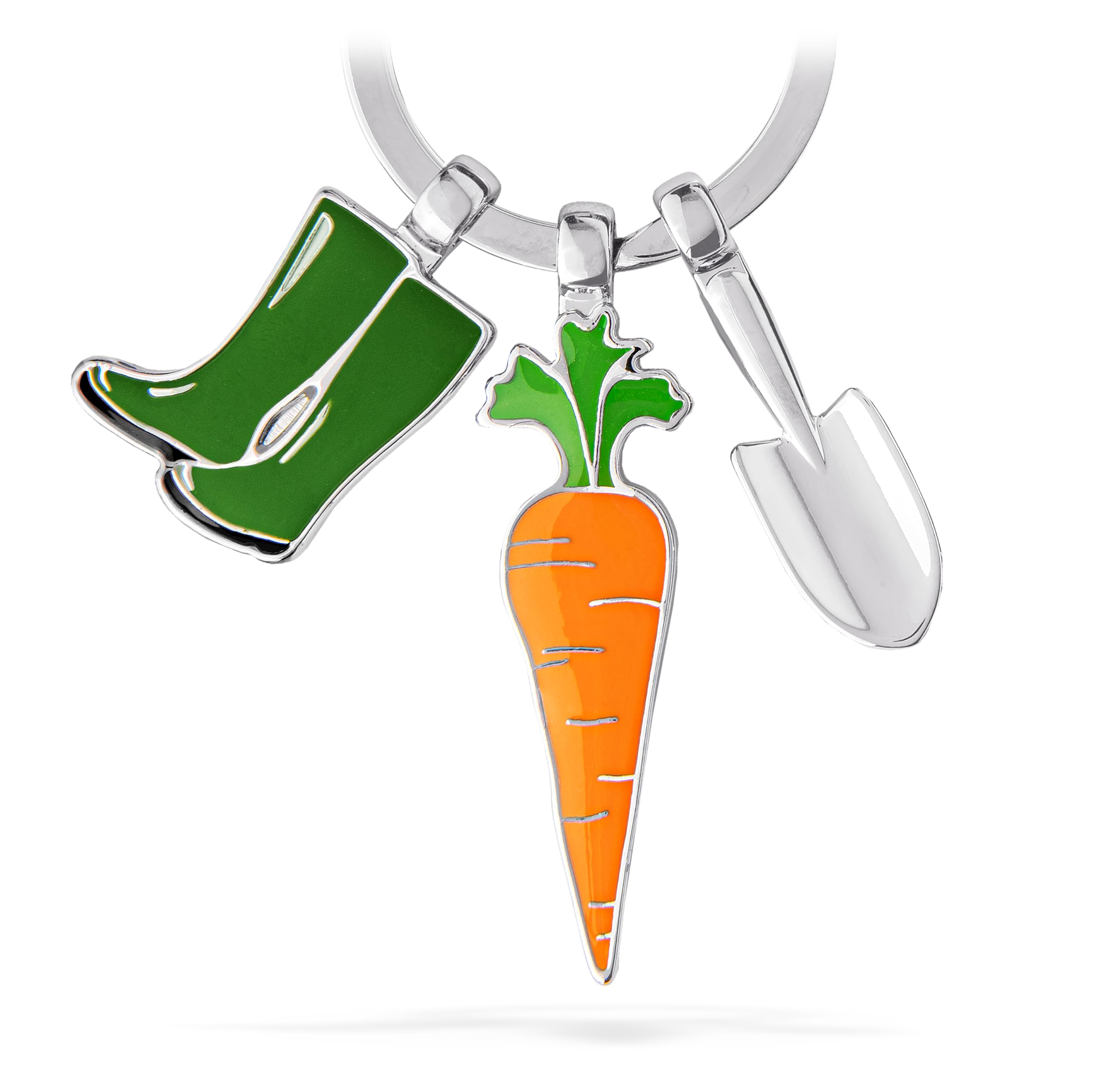Troika GARDEN LOVE – KR14-23/CH – Keyring with 3 charms – cast metal/enamel– shiny – chrome plated – orange, green original — image 1