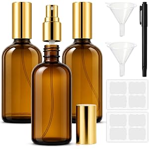 Cocurb 3 Pcs 4 oz Amber Glass Spray Bottles with Luxury Gold Sprayers&Caps | Refillable Small Spray Bottles for Essential Oil