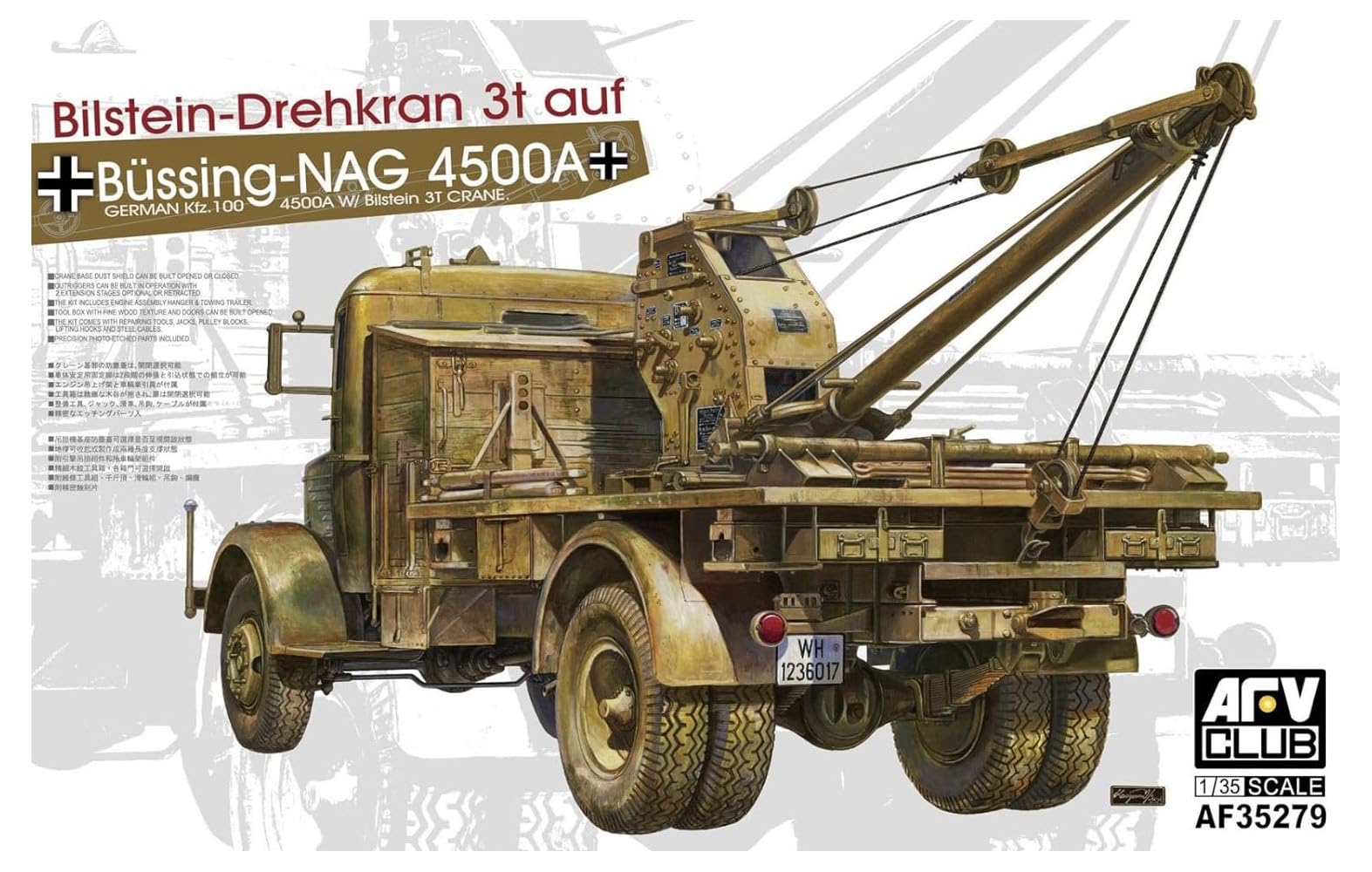 AFV Club Plastic Model Kit: Büssing-Nag 4500A Bilstein-Drehkran 3t a, 1:35 Scale, Age 14+, Not Foldable
