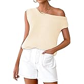 ZESICA Women's Summer Off The Shoulder Knit Tops 2026 Casual Short Sleeve Oversized Shirt