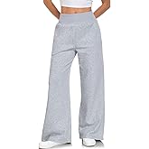 ALSOGO Women's Wide Leg Sweatpants Ribbed High Waist Straight Leg Baggy Lounge Pants Loose Workout Joggers with Pockets