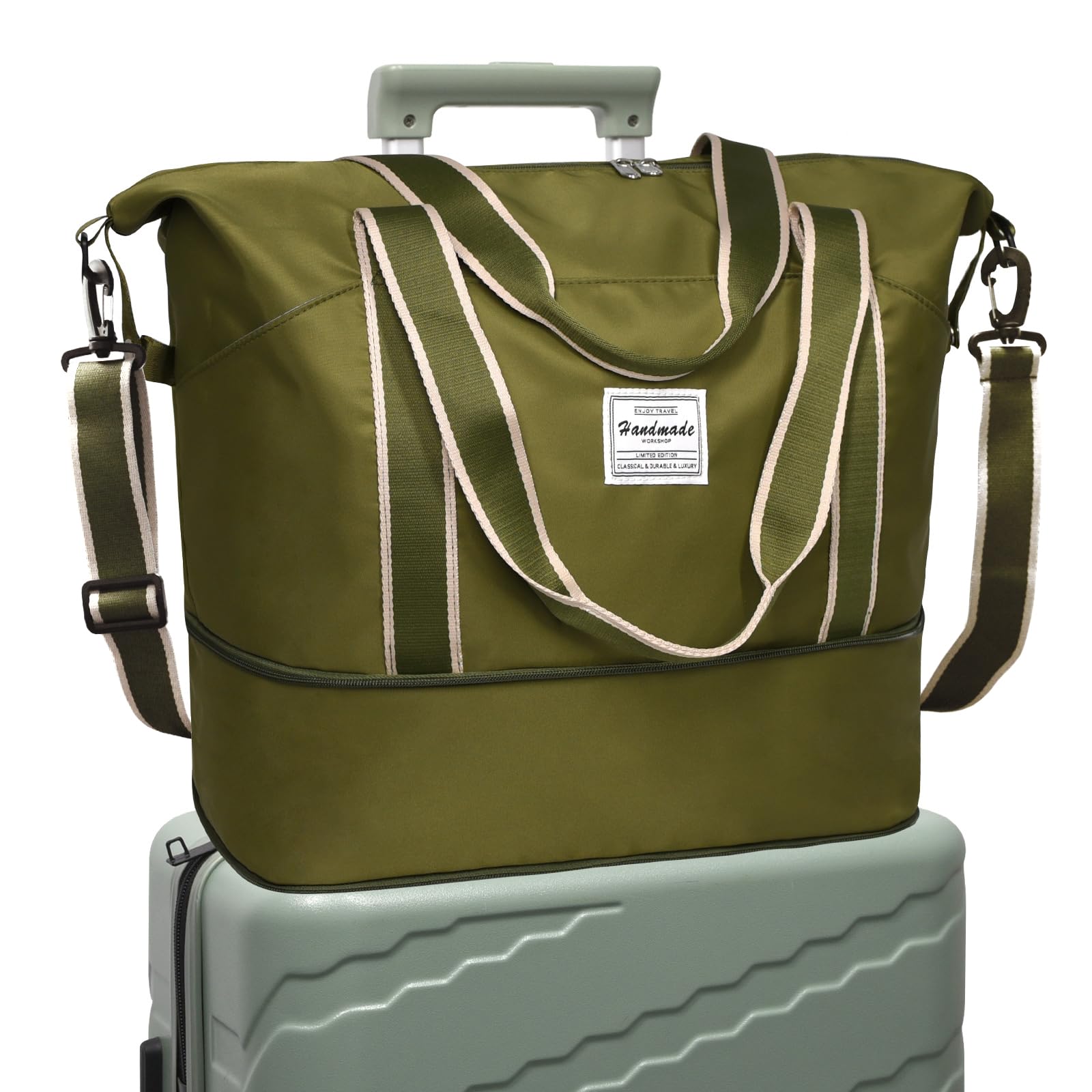 DMLuna Travel Duffel Bag, Tote Sports Gym Bag, Shoulder Overnight Weekender Bag for Women & Men, Hospital bag, Expandable Duffel Bag with Trolley Sleeve/Wet Pocket