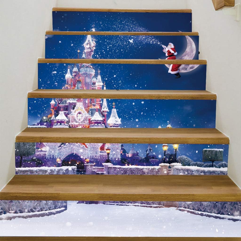 Christmas Santa Claus Stair Stickers, LEKUKY DIY Stair Mural Wall Decals PVC Wallpaper Removable Decorative Wall Art Home Decor for Living Room Girls Bedroom Nursery Room Sofa Background Wall New