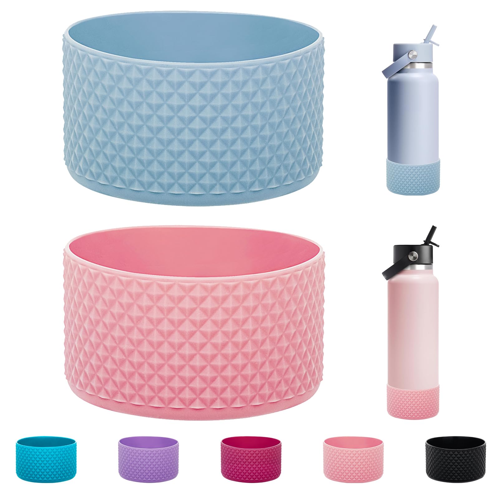 WK IEASON 2Pcs Protective Silicone Base Boot for Hydro Flask 32OZ 40OZ Wide Mouth Flask Water Bottle,Anti-Slip Silicone Sleeve Cover Bumper for Hydro Water Bottle Accessories 3.56inch Bottom Diameter