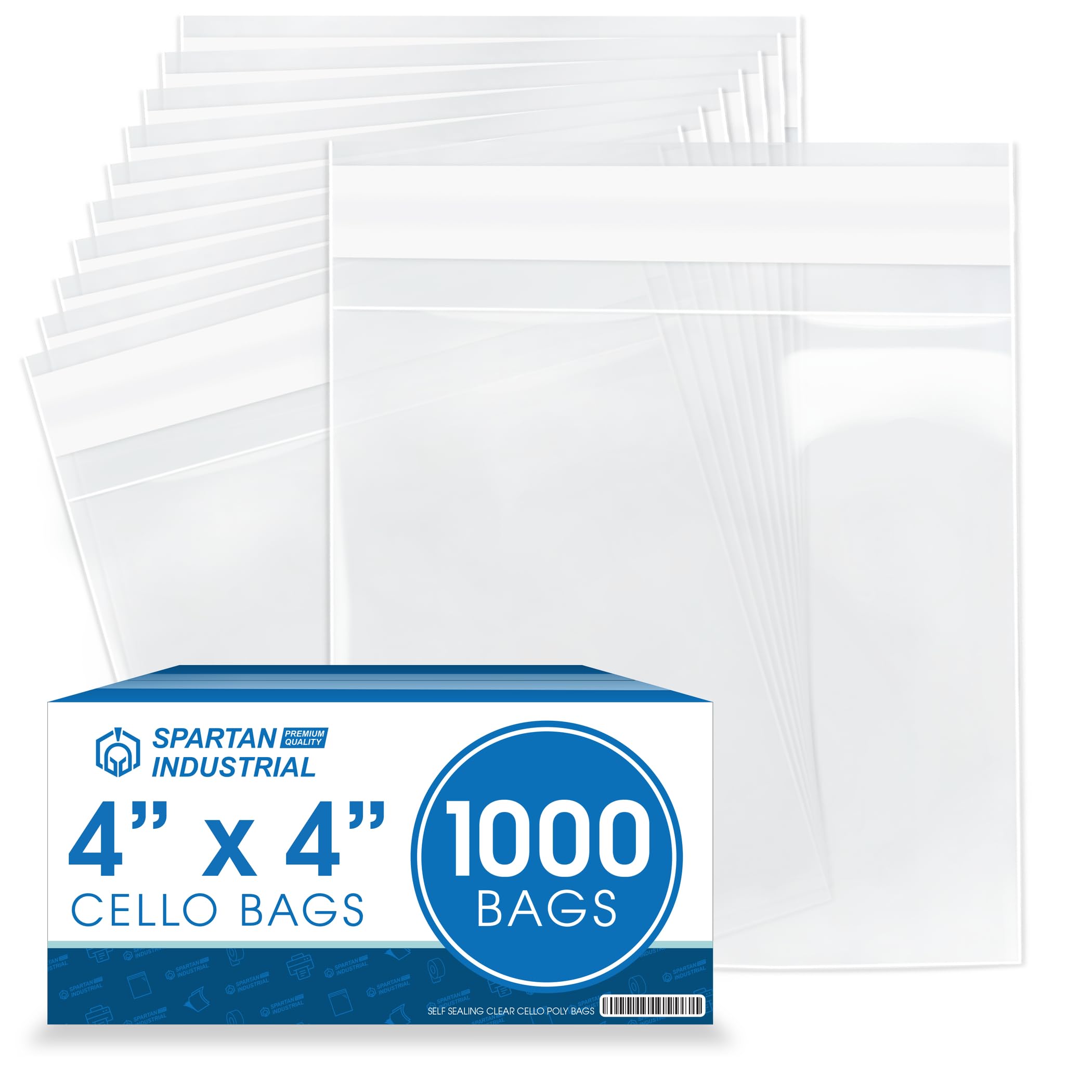 Photo 1 of Spartan Industrial - 4" X 4" (1000 Count) Crystal Clear Resealable Cello Poly Bags for Jewelry, Treats, Party Favors - Self Seal