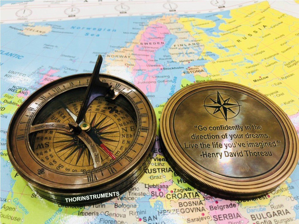 THOR INSTRUMENTS Bronze 18th Century Sundial Compass, Handcrafted with Sundial Functionality