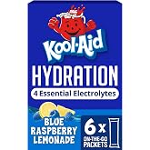 Kool-Aid Hydration Drink Mix, 6 Packets, Blue Raspberry Lemonade, 1.32 oz | Electrolyte Powder Drink Mix Packets, 4 Essential Electrolytes, Zero Sugar &amp; No Artificial Dyes, 15 Calories