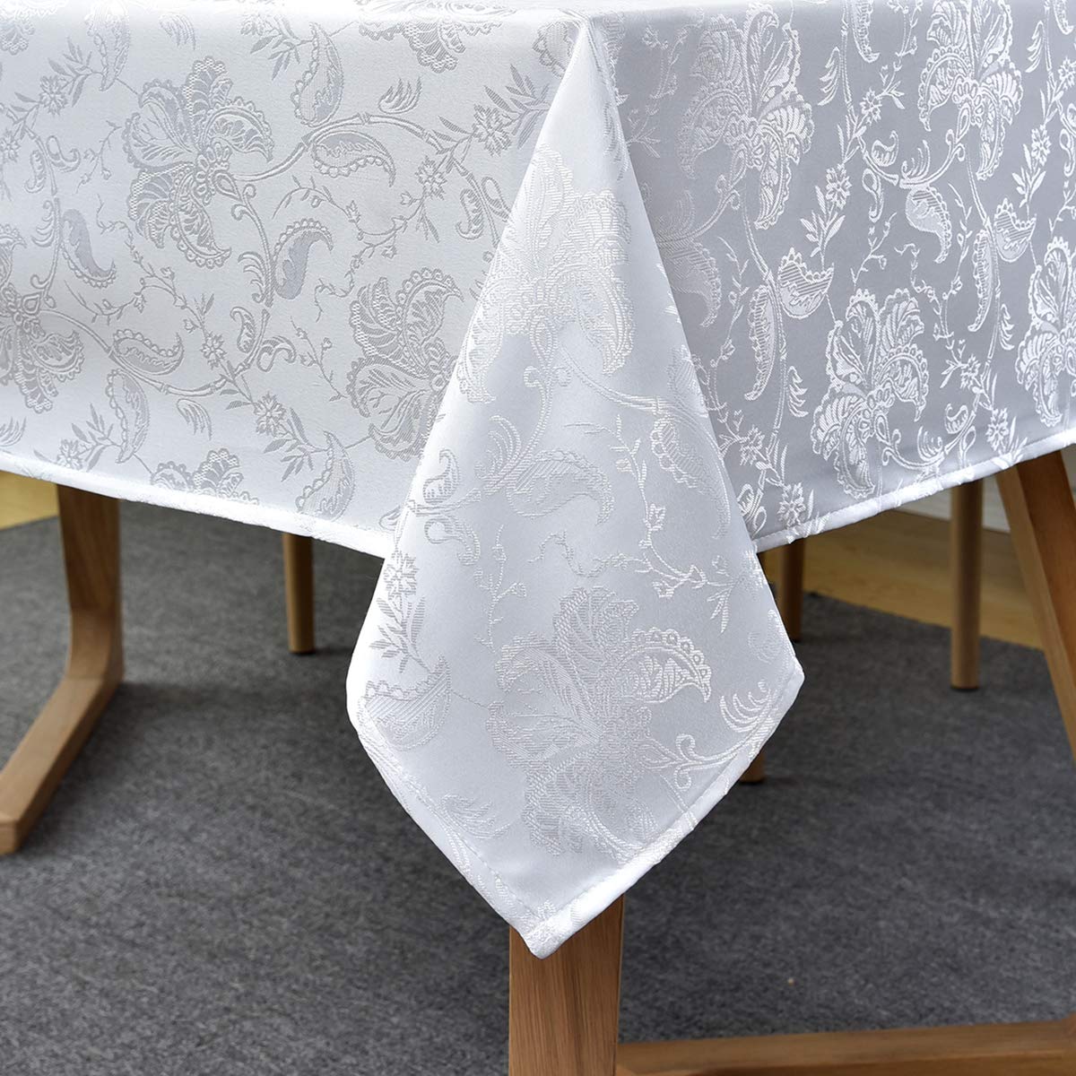 Jacquard Tablecloth Floral Damask Table Cloth Spill Proof Dust-Proof Wrinkle Resistant Polyester Table Cover for Kitchen Dining Tabletop (Rectangle/Oblong, 152 x 305 CM (10-12 Seats), White)