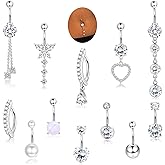 ZZHDCC 12Pcs Belly Button Rings Surgical Steel 14G Belly Rings for Women Sparkling CZ Opal Pearl Clicker Dangle Belly Button Ring Glod Hoop Curved Barbell Belly Piercing Jewelry