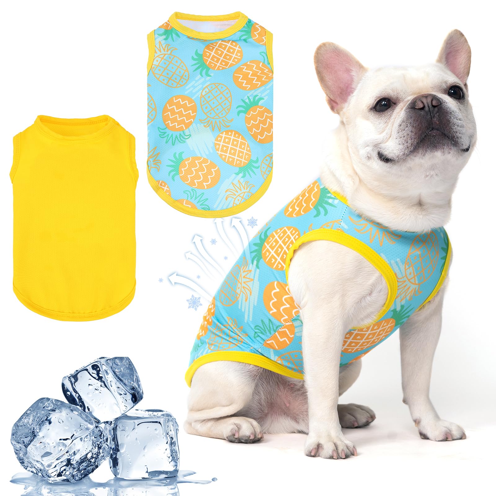 Photo 1 of KOOLTAIL Dog Cooling Shirt Vest,2 Pack Sun Protection Dog Summer Clothes, Quick Dry Instant Cool Breathable Sleeveless Pet Hawaiian T Shirts Outfit for Small Medium Dogs Boy and Girl, Yellow S