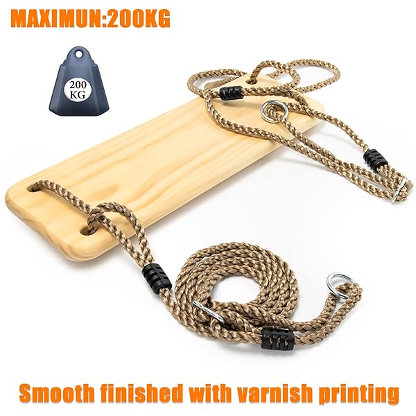 WOODEN SWING HANGING TREE SWINGS, WOOD SWINGS SEAT 19.7 * 9.8IN TO KIDS CHILDREN WITH ADJUSTABLE ROPE PLUS TREE STRAPS FOR BACKYARD, PLAYGROUND, PORCH, PATIO, GARDEN, PARK OR HOME