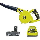 Ryobi 18-Volt ONE+ Cordless Compact Workshop Blower Kit with Battery & Charger, (Non-Retail Packaging)