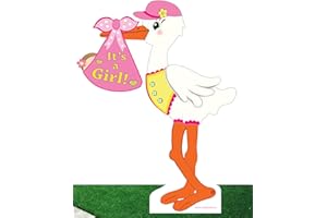 Cute News It's a Girl Stork Lawn Sign, Welcome Home Baby Yard Decoration, Outdoor Birth Arrival Announcement, Newborn Greeting Art, Shower Party Banner, Gift, Pink, 4 ft Tall